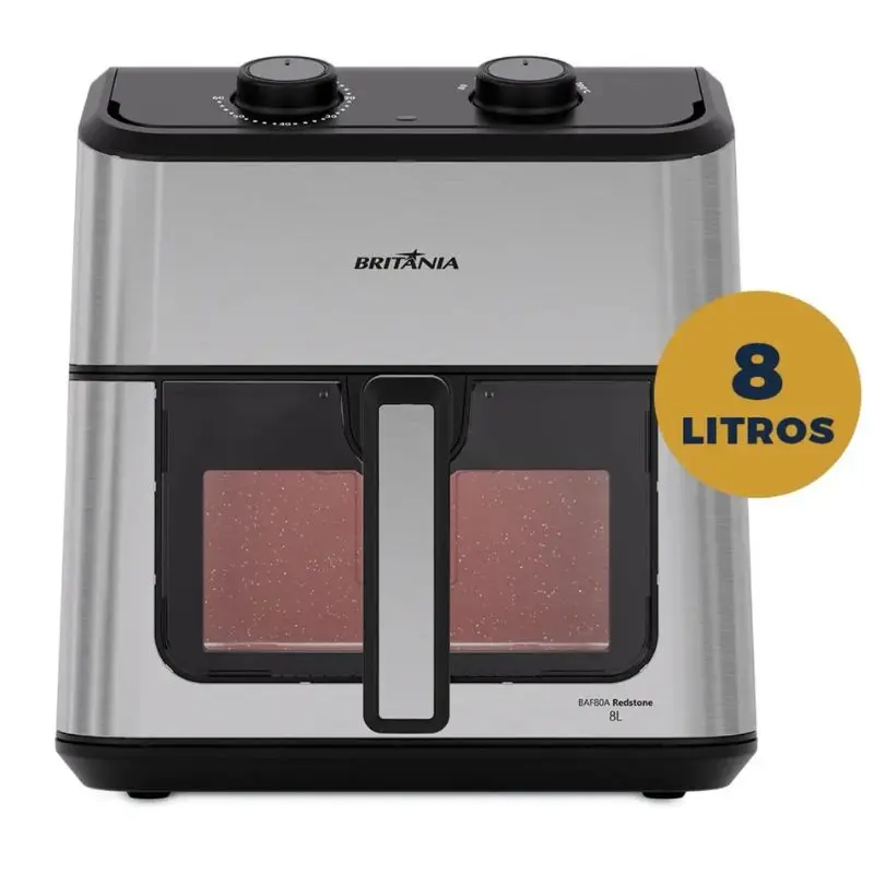 Air fryer Britânia BAF80A 8L com visor frontal para preparo de porções grandes