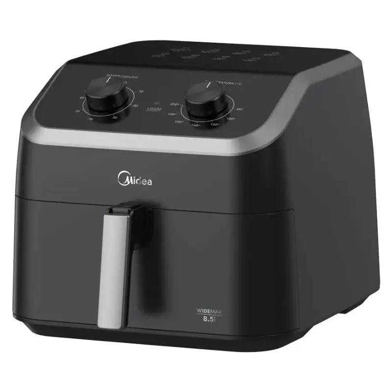 Air fryer Midea WideMax Cyclone 8,5L com cesto antiaderente BlackStone para preparo de porções grandes