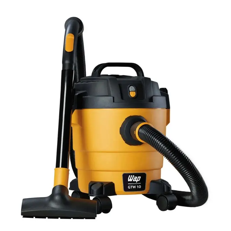 Aspirador de pó e água Wap GTW 10 compacto de 10 litros na cor preto e amarelo.