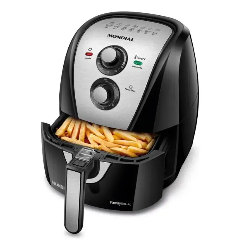 Air Fryer Mondial Family Inox AFN-40 preparando alimentos crocantes em cozinha moderna