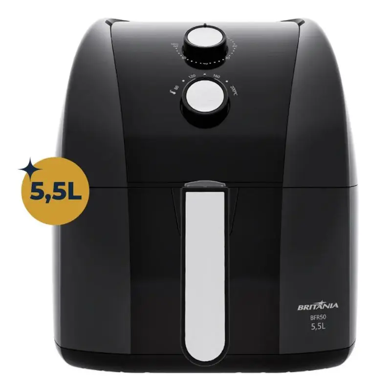 Air Fryer Britânia BFR 50 de 5,5 litros ca cor preta com detalhes prata