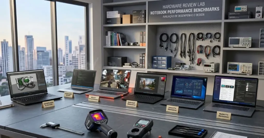 notebooks para trabalho estudos e home office exibidos sobre mesa para comparação e avaliação